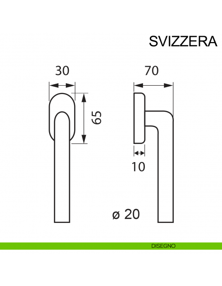 Maniglia in acciaio per finestra DK Svizzera Fimet Inox disegno