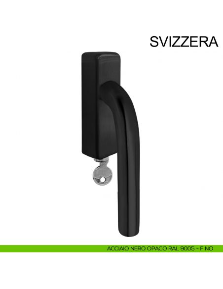 Maniglia per finestra con chiave in acciaio DK Svizzera Fimet Inox nero opaco RAL 9005