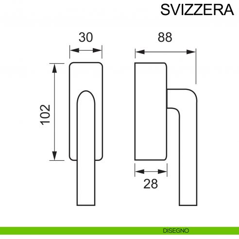 Maniglia per finestra con chiave in acciaio DK Svizzera Fimet Inox disegno