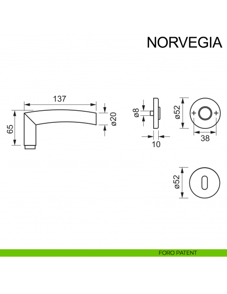 Maniglia in acciaio per porta Norvegia Fimet Inox disegno foro patent