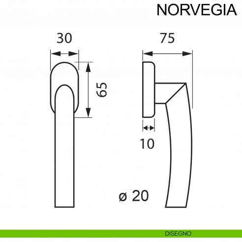 Maniglia per finestra in acciaio DK Norvegia Fimet Inox disegno