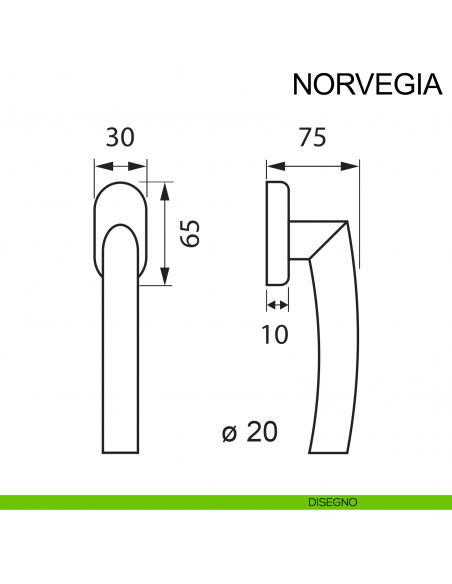 Maniglia per finestra in acciaio DK Norvegia Fimet Inox disegno