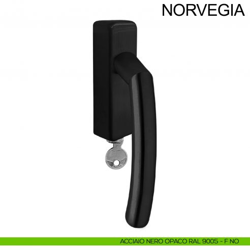 Maniglia con chiave per finestra in acciaio DK Norvegia Fimet Inox nero opaco RAL 9005