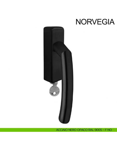 Maniglia con chiave per finestra in acciaio DK Norvegia Fimet Inox nero opaco RAL 9005
