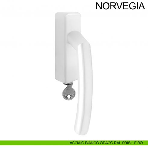 Maniglia con chiave per finestra in acciaio DK Norvegia Fimet Inox bianco opaco RAL 9016
