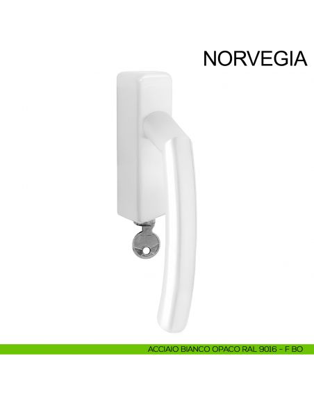 Maniglia con chiave per finestra in acciaio DK Norvegia Fimet Inox bianco opaco RAL 9016