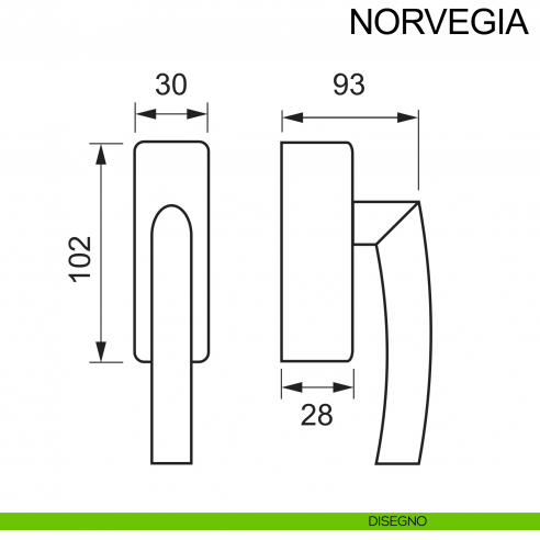 Maniglia con chiave per finestra in acciaio DK Norvegia Fimet Inox disegno
