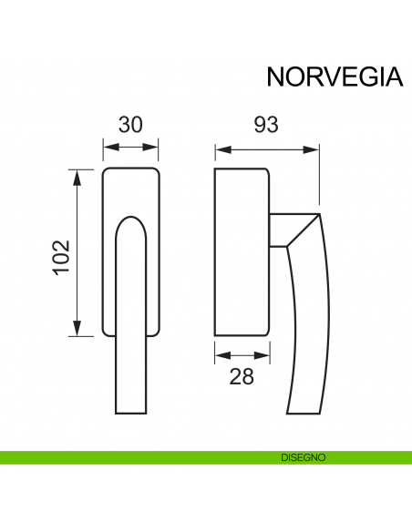 Maniglia con chiave per finestra in acciaio DK Norvegia Fimet Inox disegno