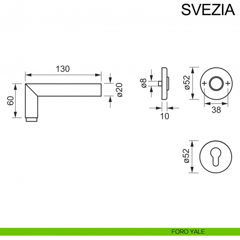 Maniglia in acciaio per porta Svezia Fimet Inox  disegno foro yale