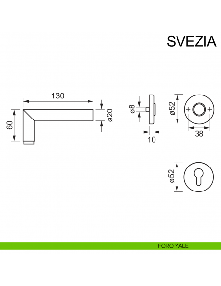 Maniglia in acciaio per porta Svezia Fimet Inox  disegno foro yale