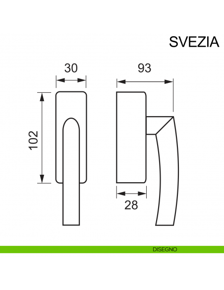 Maniglia in acciaio con chiave per finestra DK Svezia Fimet Inox disegno
