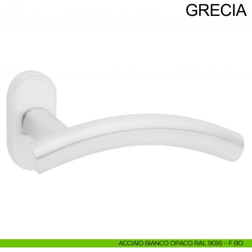 Maniglia in acciaio con rosetta ovale per porta Grecia Fimet Inox bianco opaco RAL 9016