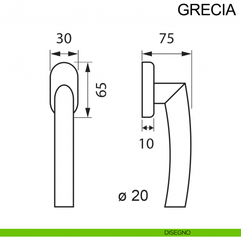 Maniglia in acciaio per finestra DK Grecia Fimet Inox disegno