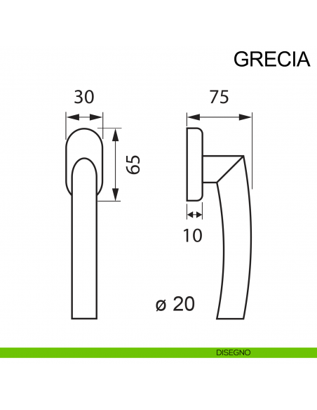 Maniglia in acciaio per finestra DK Grecia Fimet Inox disegno
