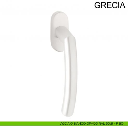 Maniglia con rosetta stretta in acciaio per finestra DK Grecia Fimet Inox bianco opaco RAL 9016