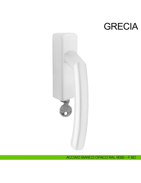 Maniglia in acciaio con chiave per finestra DK Grecia Fimet Inox bianco opaco RAL 9016