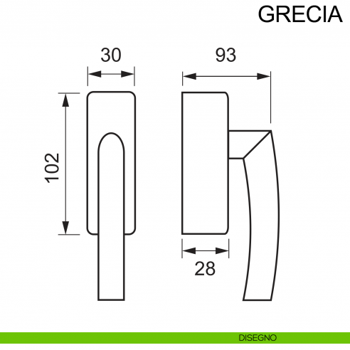 Maniglia in acciaio con chiave per finestra DK Grecia Fimet Inox disegno