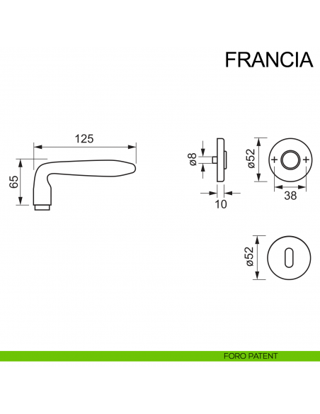 Maniglia in acciaio per porta Francia Fimet Inox disegno foro patent
