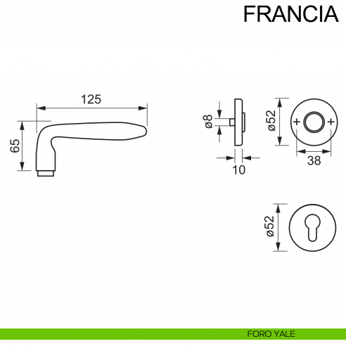 Maniglia in acciaio per porta Francia Fimet Inox disegno foro yale