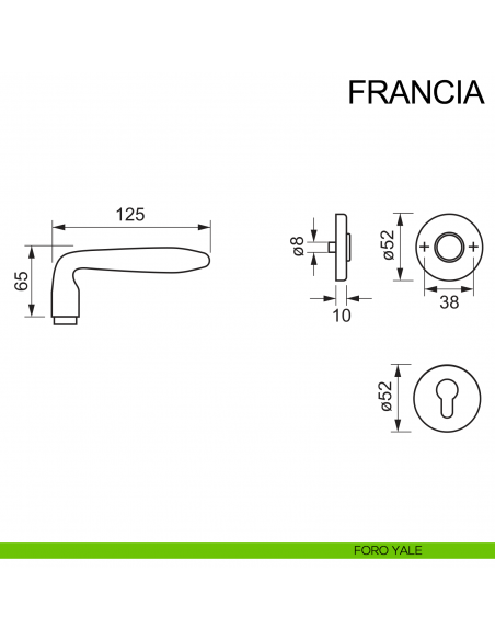 Maniglia in acciaio per porta Francia Fimet Inox disegno foro yale