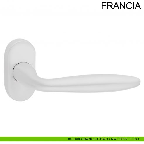 Maniglia con rosetta ovale in acciaio per porta Francia Fimet Inox bianco opaco RAL 9016