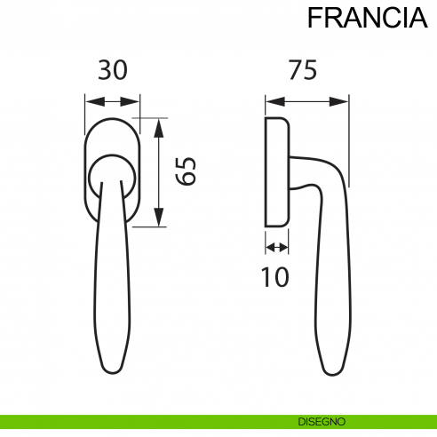 Maniglia in acciaio per finestra DK Francia Fimet Inox disegno