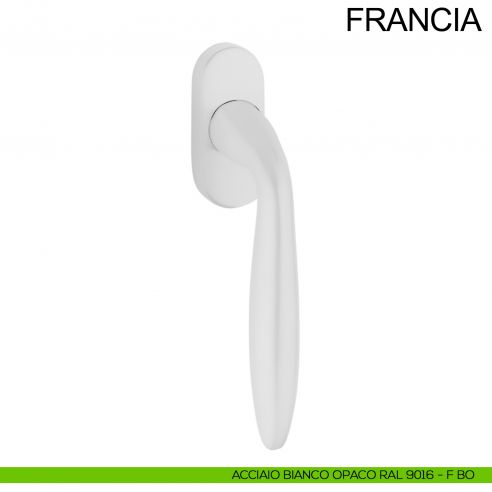 Maniglia per finestra con rosetta stretta in acciaio DK Francia Fimet Inox bianco opaco RAL 9016