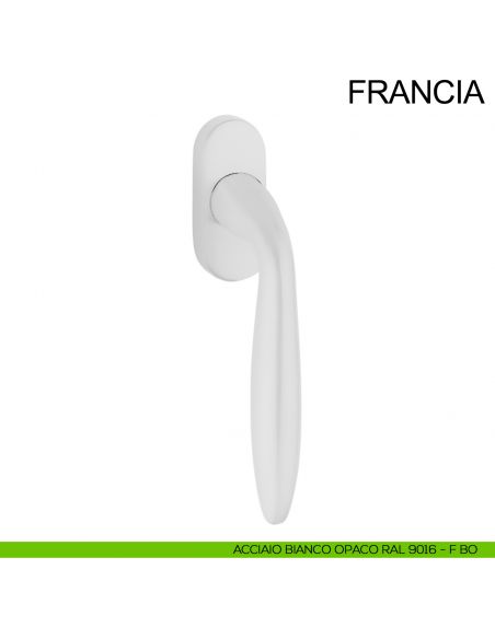 Maniglia per finestra con rosetta stretta in acciaio DK Francia Fimet Inox bianco opaco RAL 9016