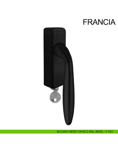 Maniglia con chiave in acciaio per finestra DK Francia Fimet Inox nero opaco RAL 9005