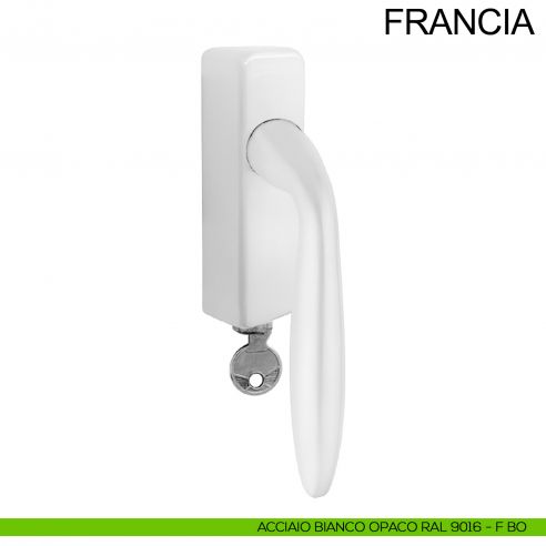 Maniglia con chiave in acciaio per finestra DK Francia Fimet Inox bianco opaco RAL 9016