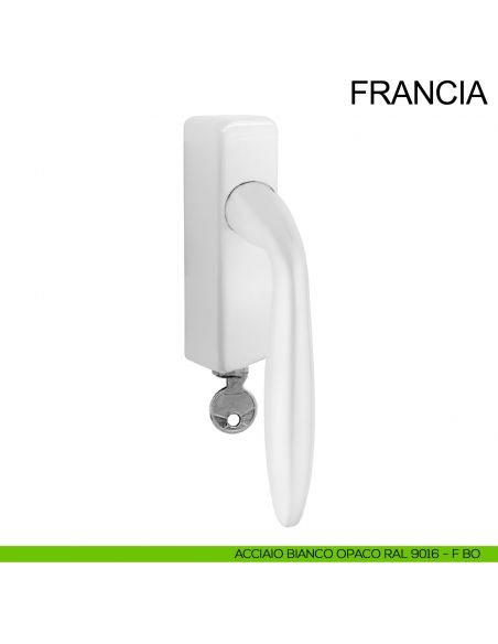 Maniglia con chiave in acciaio per finestra DK Francia Fimet Inox bianco opaco RAL 9016