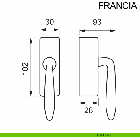 Maniglia con chiave in acciaio per finestra DK Francia Fimet Inox disegno