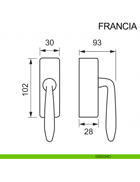 Maniglia con chiave in acciaio per finestra DK Francia Fimet Inox disegno