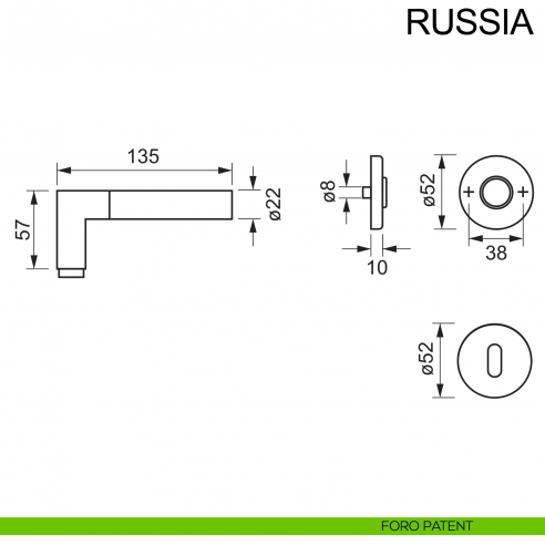 Maniglia in acciaio per porta Russia Fimet Inox disegno foro patent