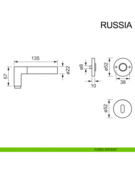 Maniglia in acciaio per porta Russia Fimet Inox disegno foro patent