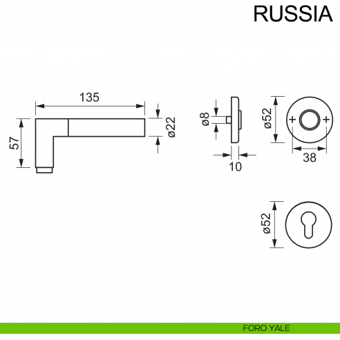 Maniglia in acciaio per porta Russia Fimet Inox disegno foro yale