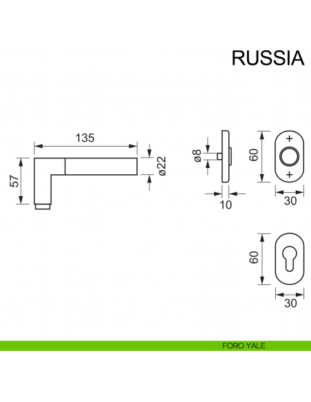 Maniglia in acciaio con rosetta ovale per porta Russia Fimet Inox disegno foro yale