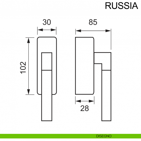 Maniglia in acciaio con chiave per finestra DK Russia Fimet Inox disegno