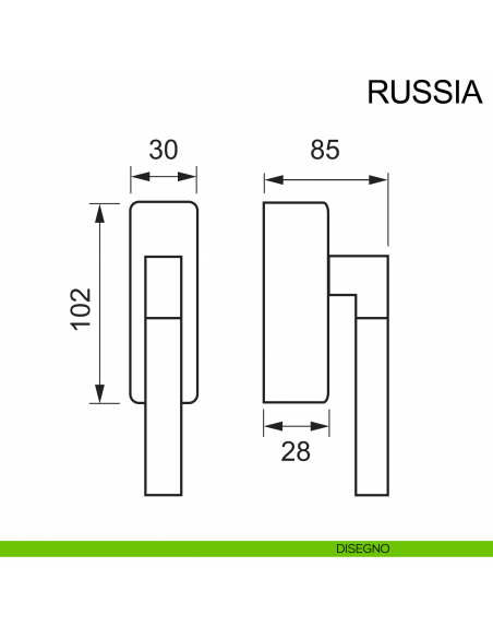 Maniglia in acciaio con chiave per finestra DK Russia Fimet Inox disegno