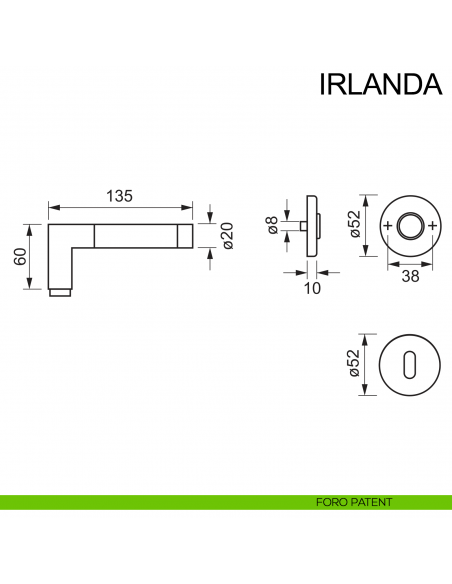 Maniglia in acciaio per porta Irlanda Fimet Inox disegno foro patent