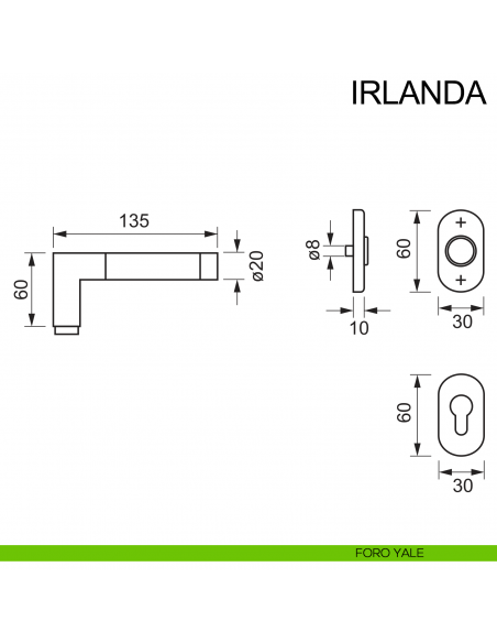 Maniglia in acciaio per porta con rosetta ovale Irlanda Fimet Inox disegno foro yale