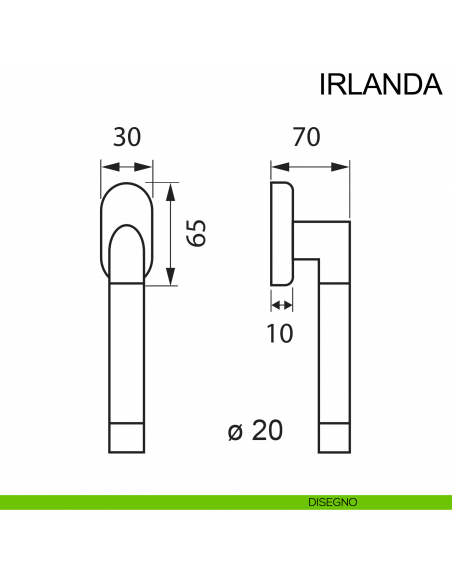 Maniglia in acciaio per finestra DK Irlanda Fimet Inox disegno
