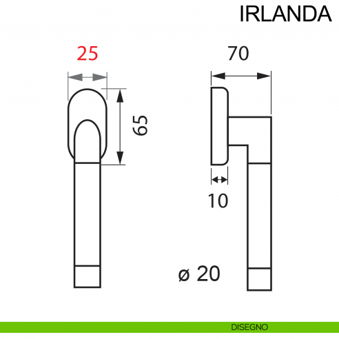 Maniglia in acciaio per finestra con rosetta stretta DK Irlanda Fimet Inox disegno