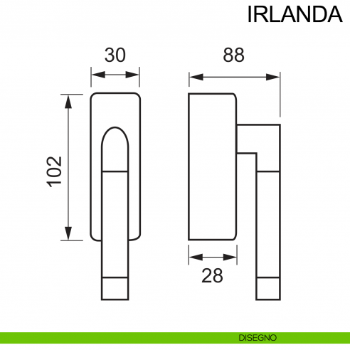 Maniglia con chiave in acciaio per finestra DK Irlanda Fimet Inox disegno