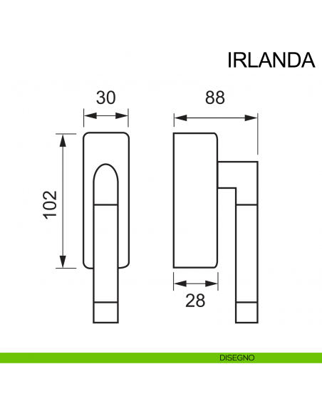 Maniglia con chiave in acciaio per finestra DK Irlanda Fimet Inox disegno