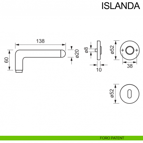 Maniglia in acciaio per porta Islanda Fimet Inox disegno foro patent