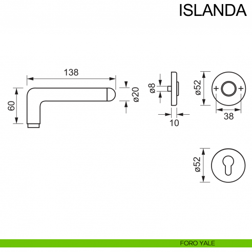 Maniglia in acciaio per porta Islanda Fimet Inox disegno foro yale