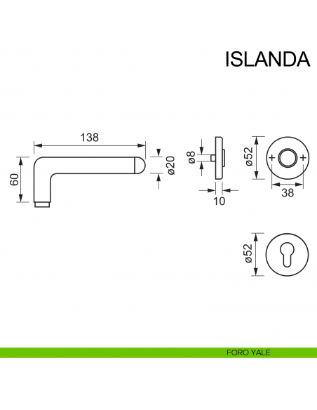Maniglia in acciaio per porta Islanda Fimet Inox disegno foro yale