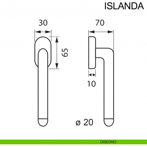 Maniglia in acciaio per finestra DK Islanda Fimet Inox disegno