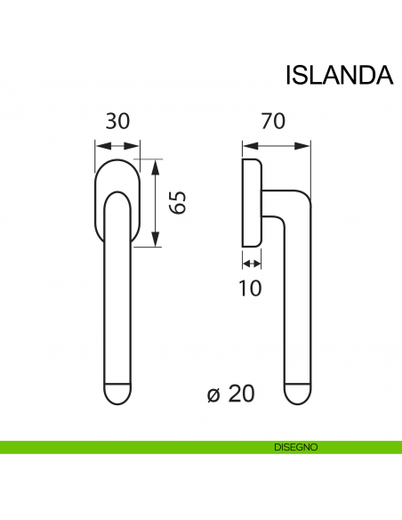 Maniglia in acciaio per finestra DK Islanda Fimet Inox disegno